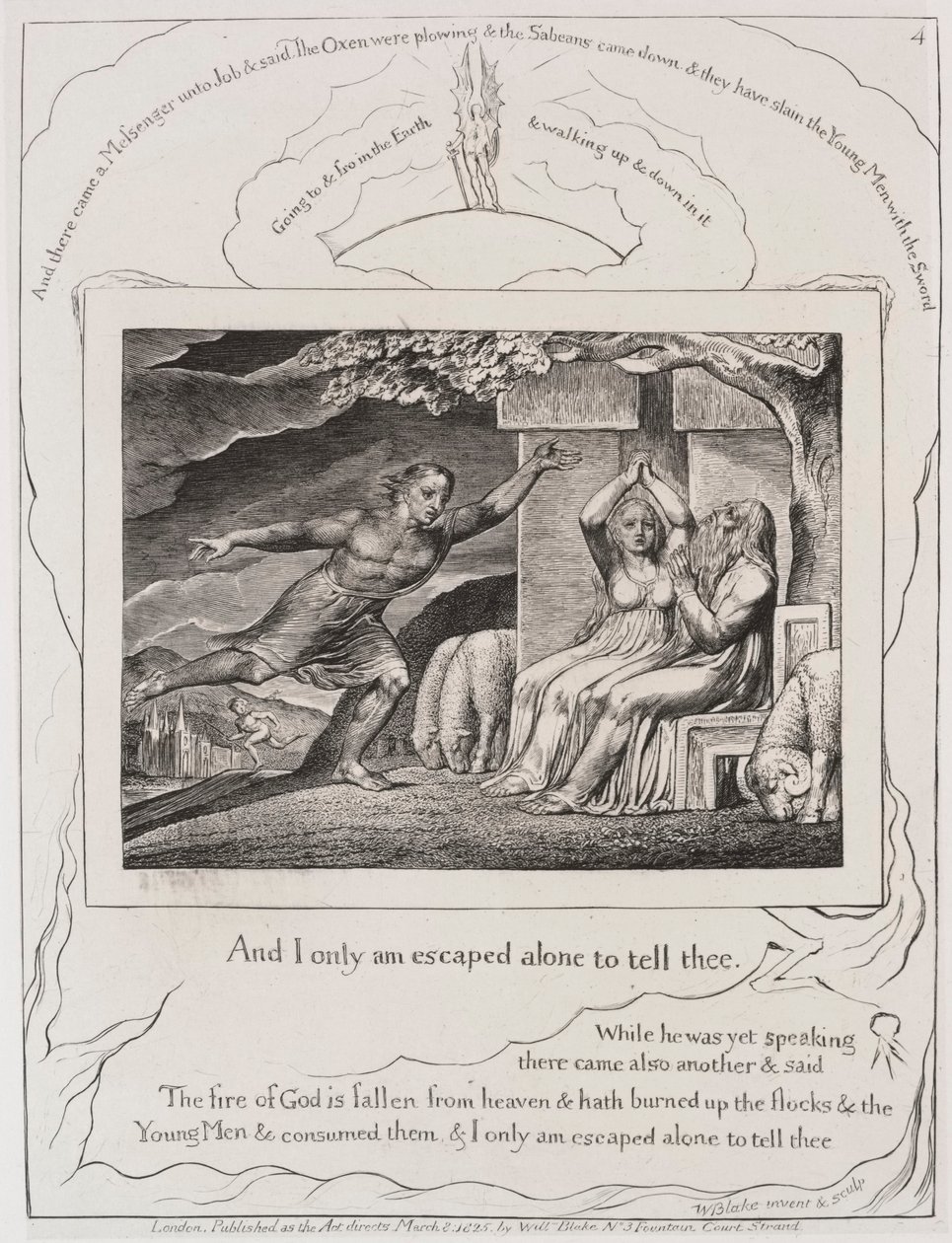 Le Livre de Job : Pl. 4, et je suis seul échappé pour te le dire, 1825 - William Blake