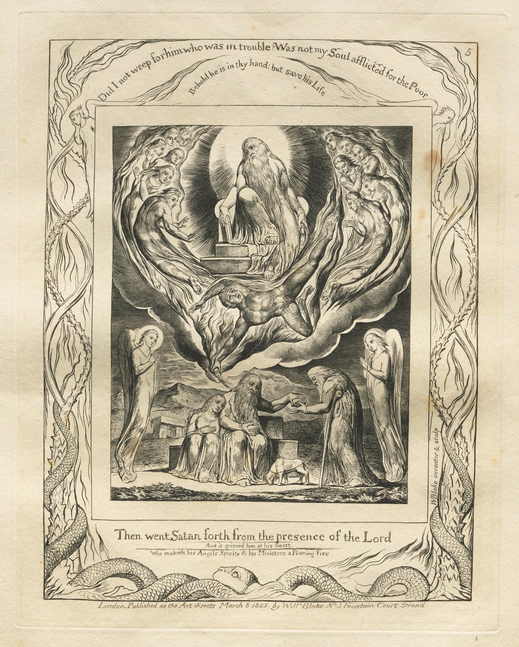 Le Livre de Job : Pl. 5, Alors Satan sortit de la présence du Seigneur - William Blake