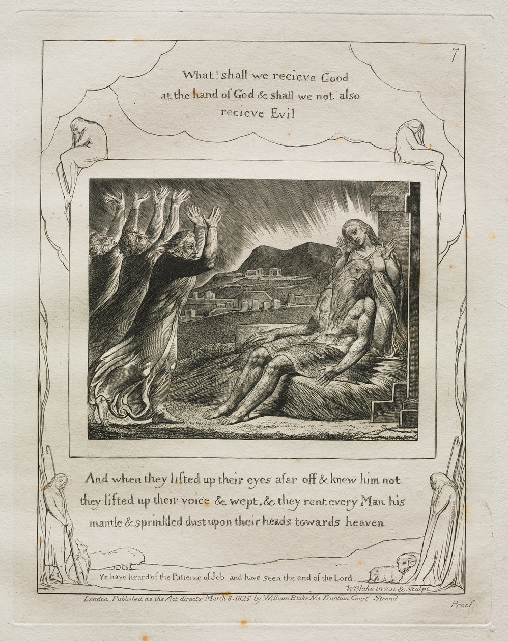 Le Livre de Job : Pl. 7, Et quand ils levèrent les yeux de loin et ne le reconnurent pas, ils élevèrent la voix et pleurèrent - William Blake