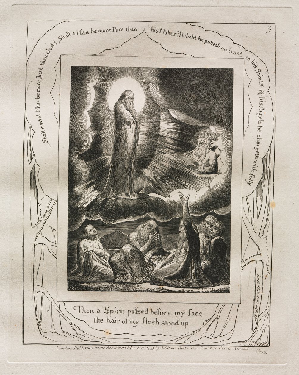 Le Livre de Job : Pl. 9, Alors un Esprit passa devant mon visage, les poils de ma chair se dressèrent, 1825 - William Blake