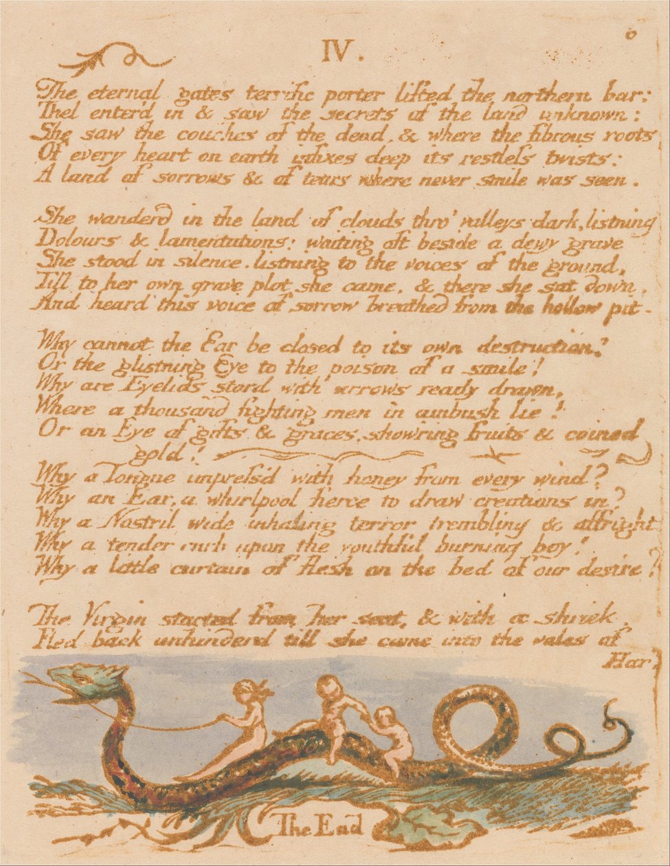 Le Livre de Thel, Planche 8, IV - William Blake