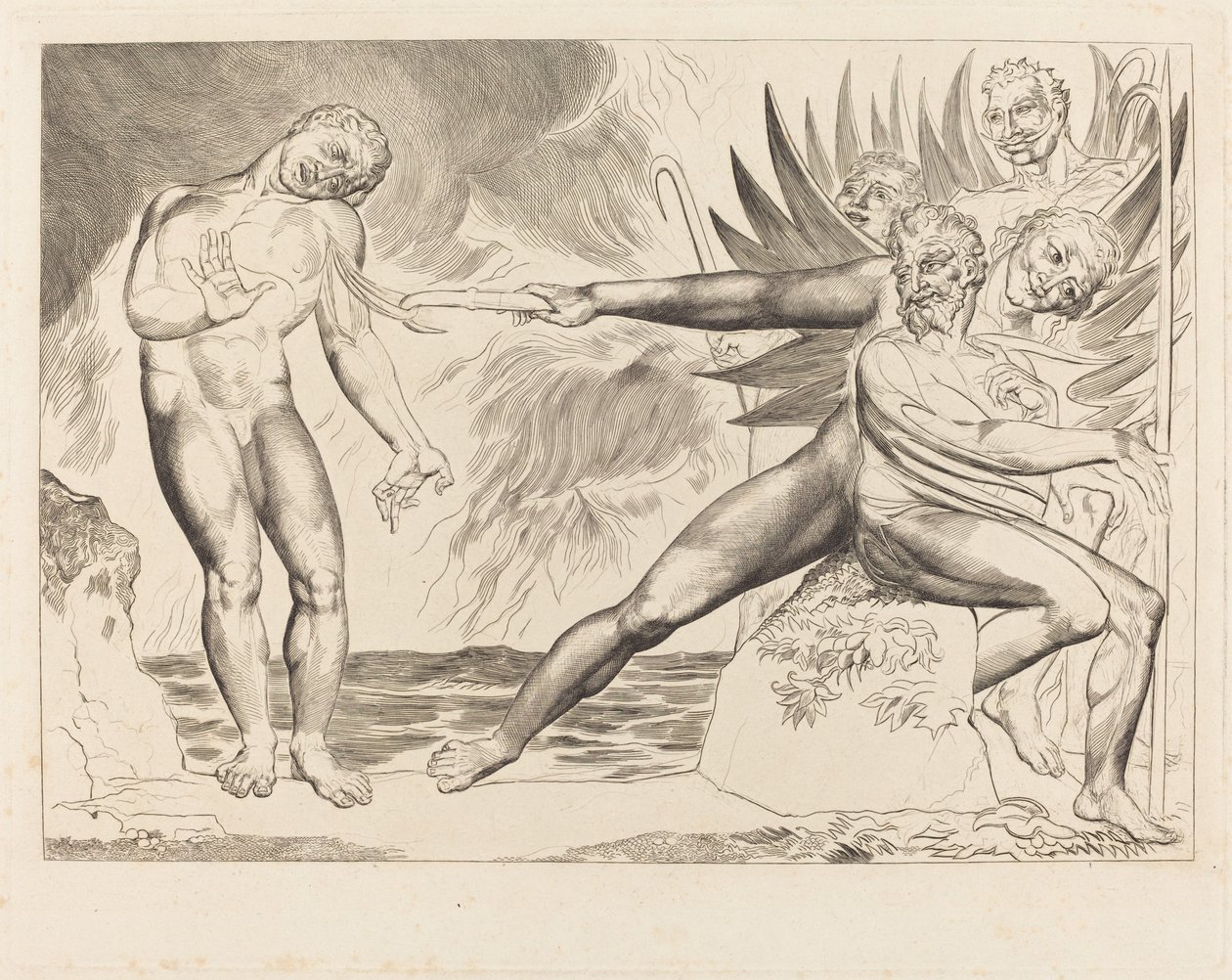 Le Cercle des fonctionnaires corrompus, les diables tourmentant Ciampolo - William Blake