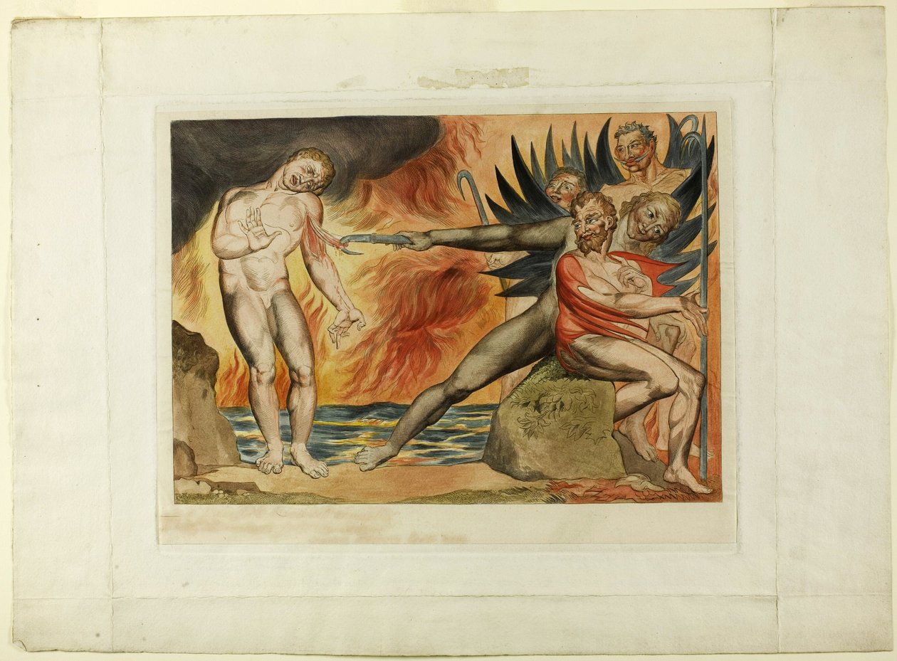 Le cercle des fonctionnaires corrompus ; les diables tourmentant Ciampolo. Enfer, chant XXII - William Blake