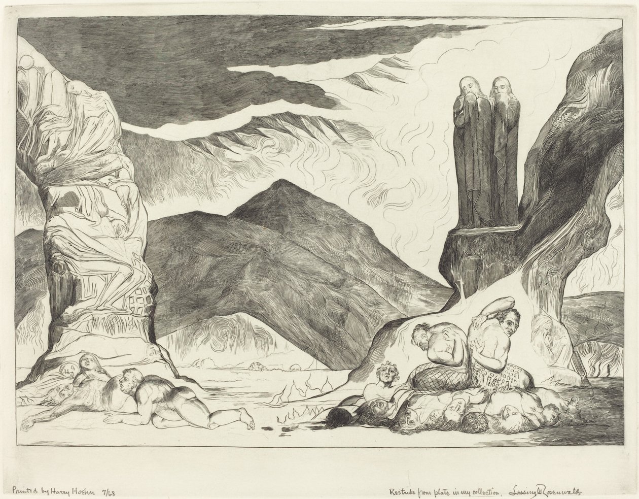 Le cercle des falsificateurs, Dante et Virgile se couvrant le nez à cause de la puanteur - William Blake