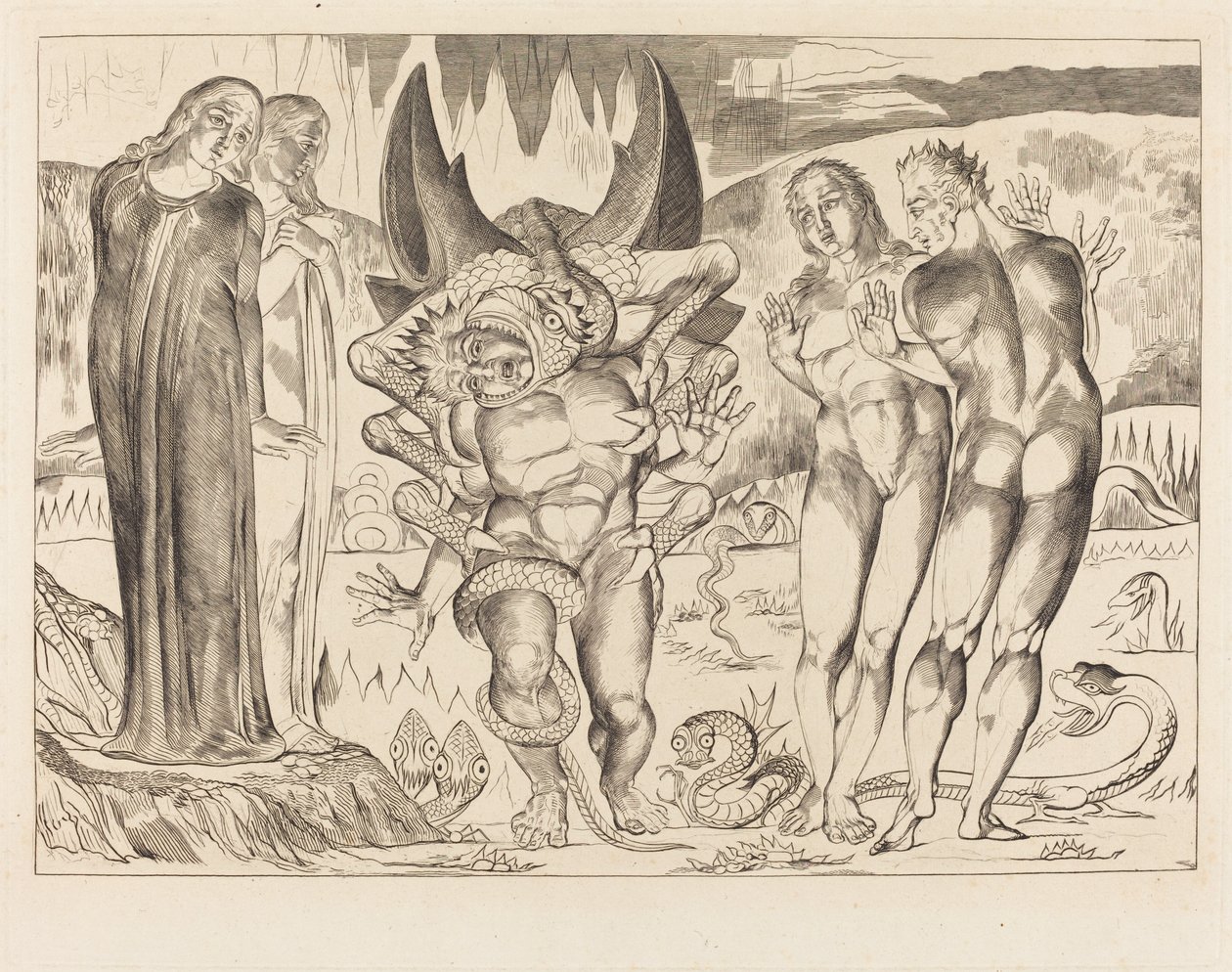 Le Cercle des Voleurs; Agnolo Brunelleschi Attaqué par un Serpent à Six Pattes - William Blake