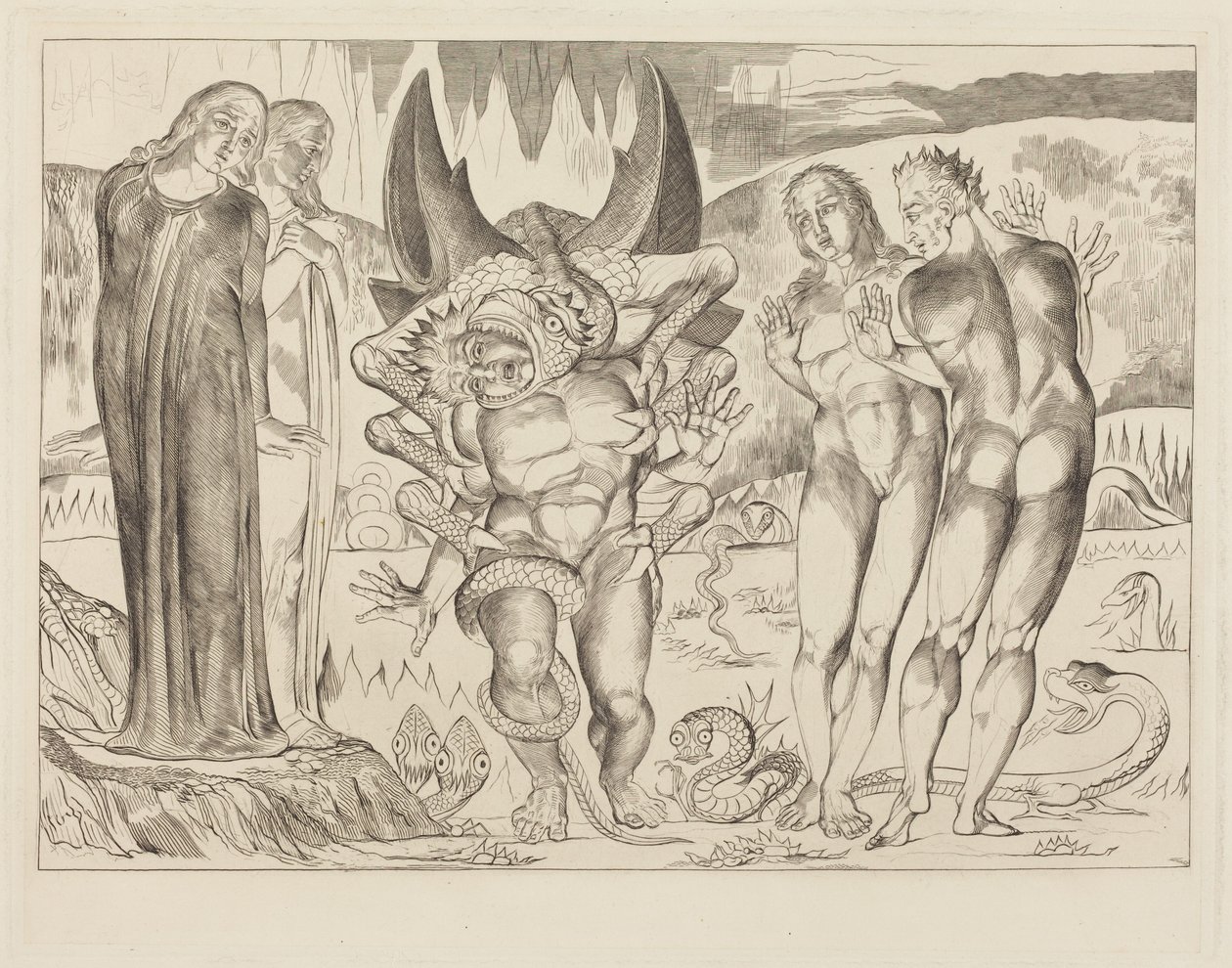Le cercle des voleurs ; Agnolo Brunelleschi attaqué par un serpent à six pattes - William Blake