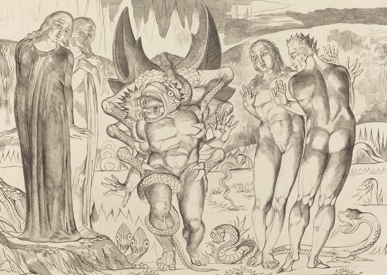 Le cercle des voleurs, Agnolo Brunelleschi attaqué par un serpent à six pieds - William Blake
