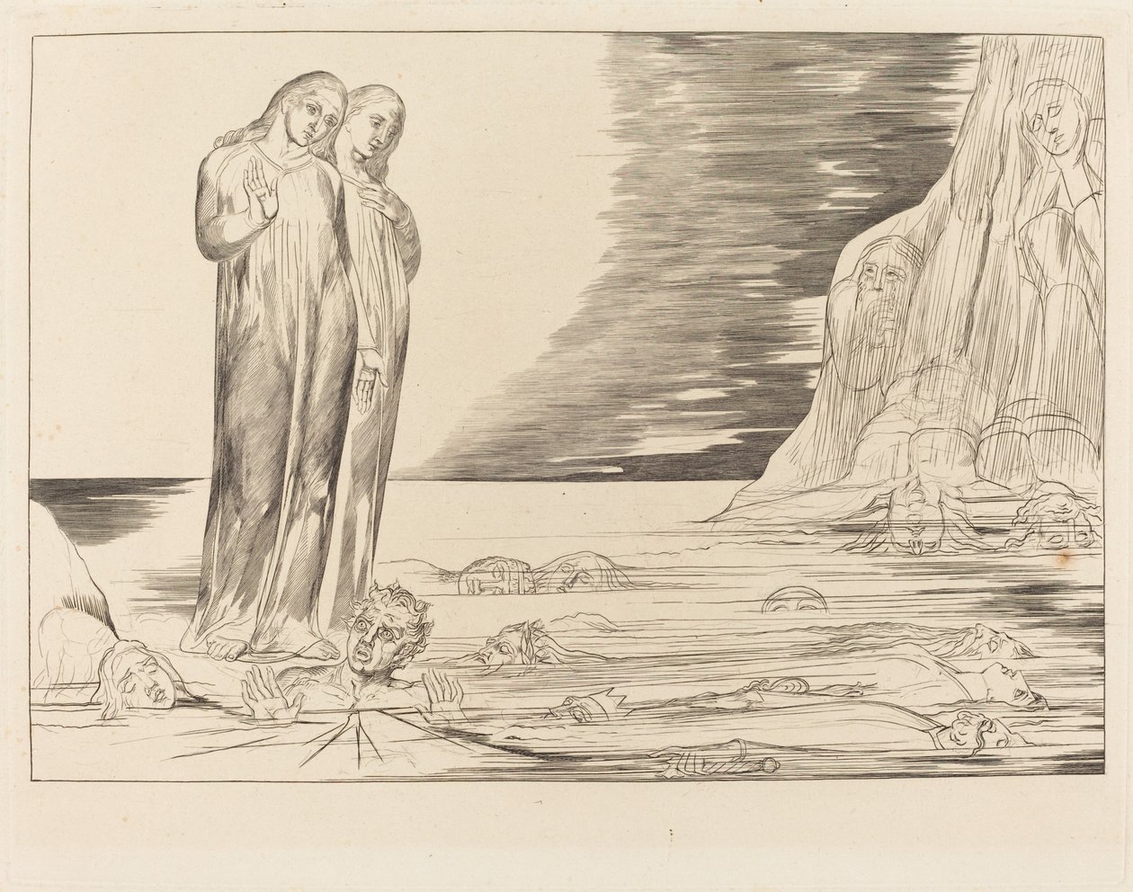 Le Cercle des Traîtres; Le Pied de Dante Frappant Bocca degli Abbate - William Blake