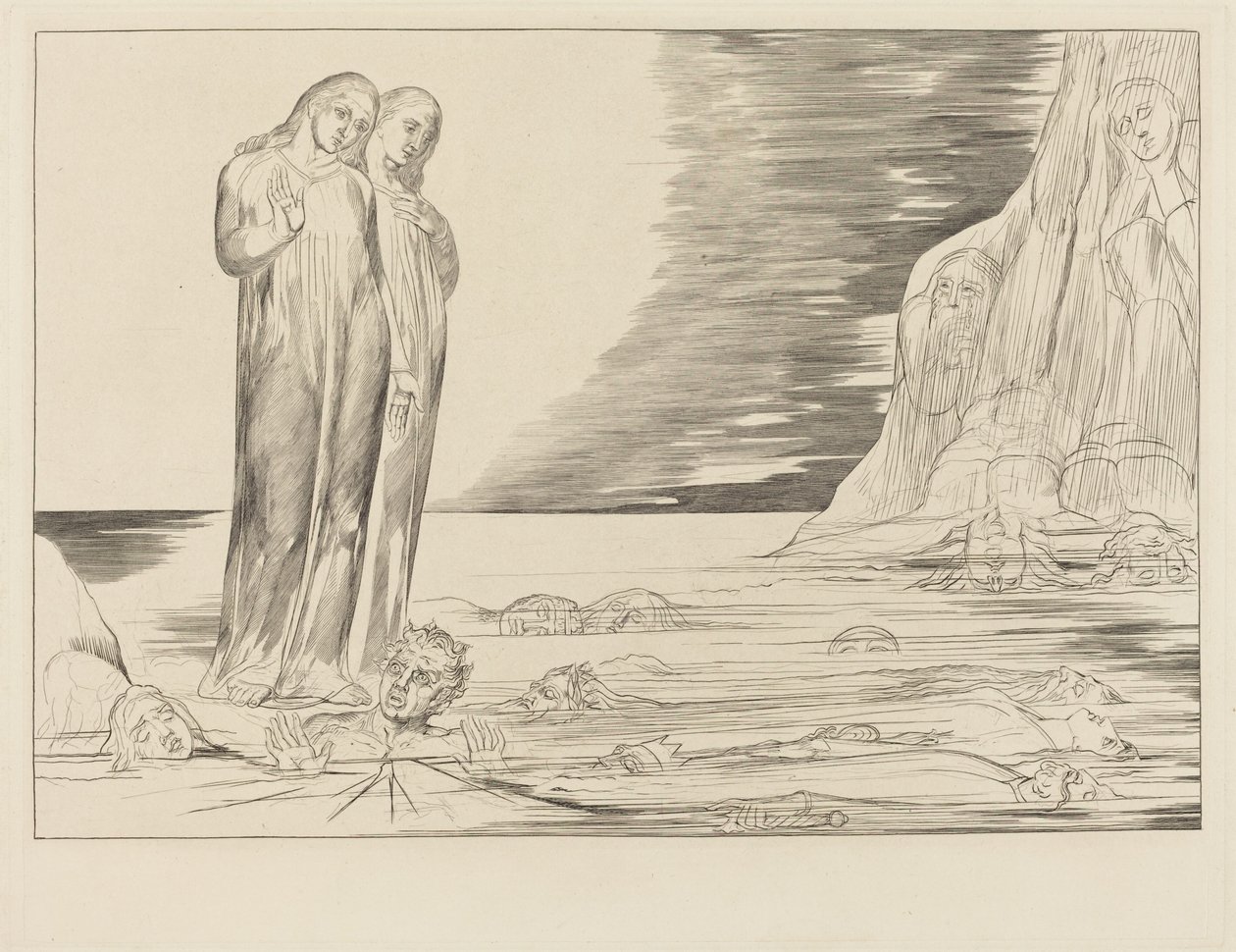 Le cercle des traîtres; le pied de Dante frappe Bocca degli Abbate - William Blake