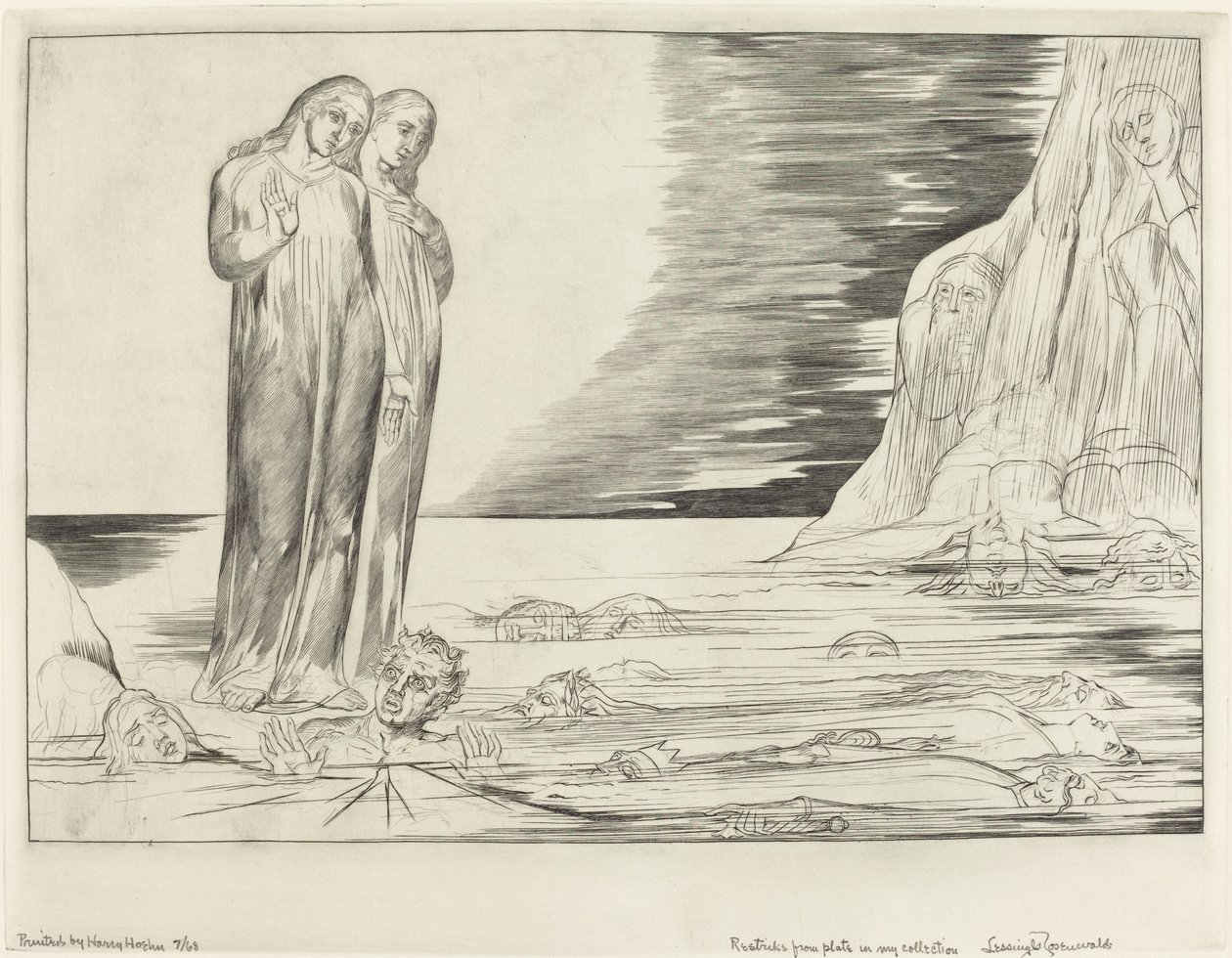 Le cercle des traîtres, le pied de Dante frappant Bocca degli Abbate - William Blake
