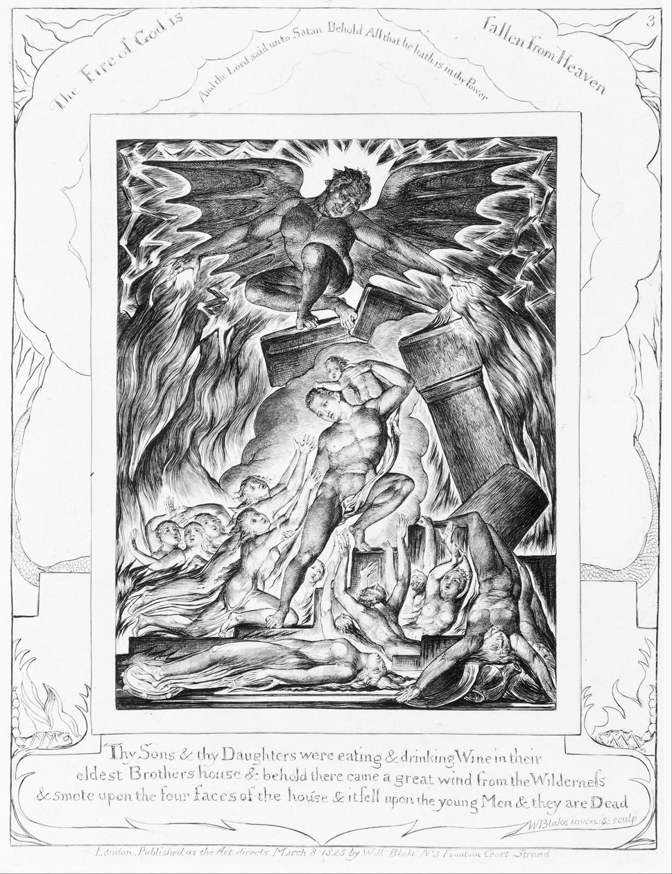 La destruction des fils de Job, planche 3 des « Illustrations du Livre de Job » - William Blake