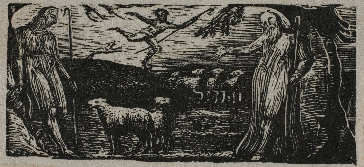 Thenot réprimande Colinet, Lightfoot en arrière-plan, des Pastorales de Virgile - William Blake