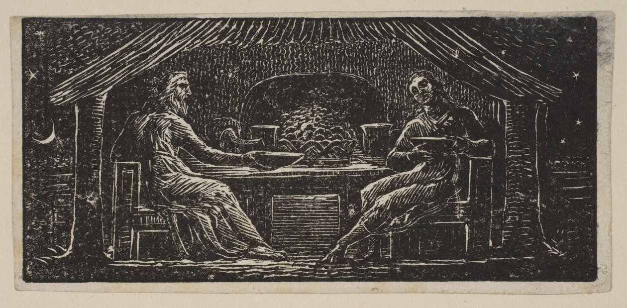 Thenot et Colinet prennent leur repas du soir, des Pastorales de Virgile de Thornton - William Blake