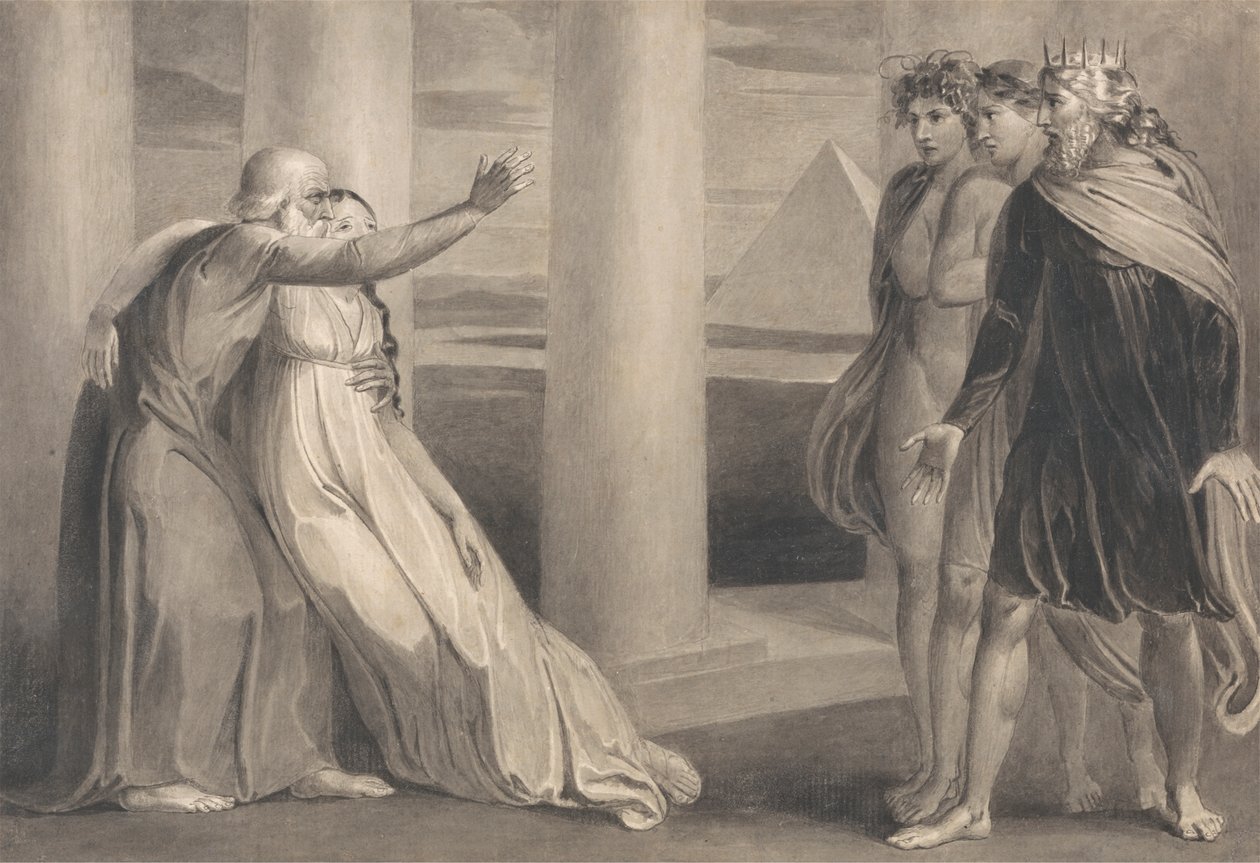 Tiriel soutenant la mourante Myratana et maudissant ses fils - William Blake