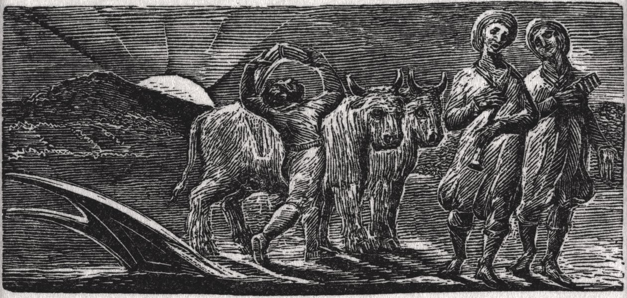 Avec des chansons, les joyeux laboureurs reviennent de la charrue, illustration de 