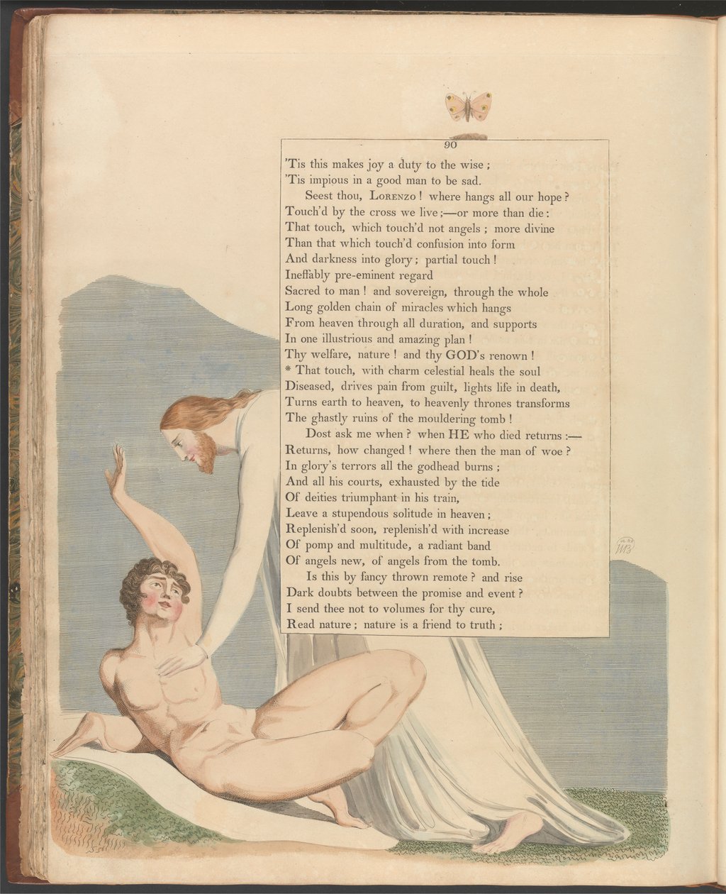 Les pensées nocturnes de Young, page 90, "Ce toucher, avec charme céleste guérit l