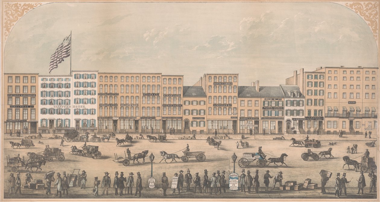 Vue de Park Place, New York, de Broadway à Church Street, côté nord, A.D. 1854 - William Boell