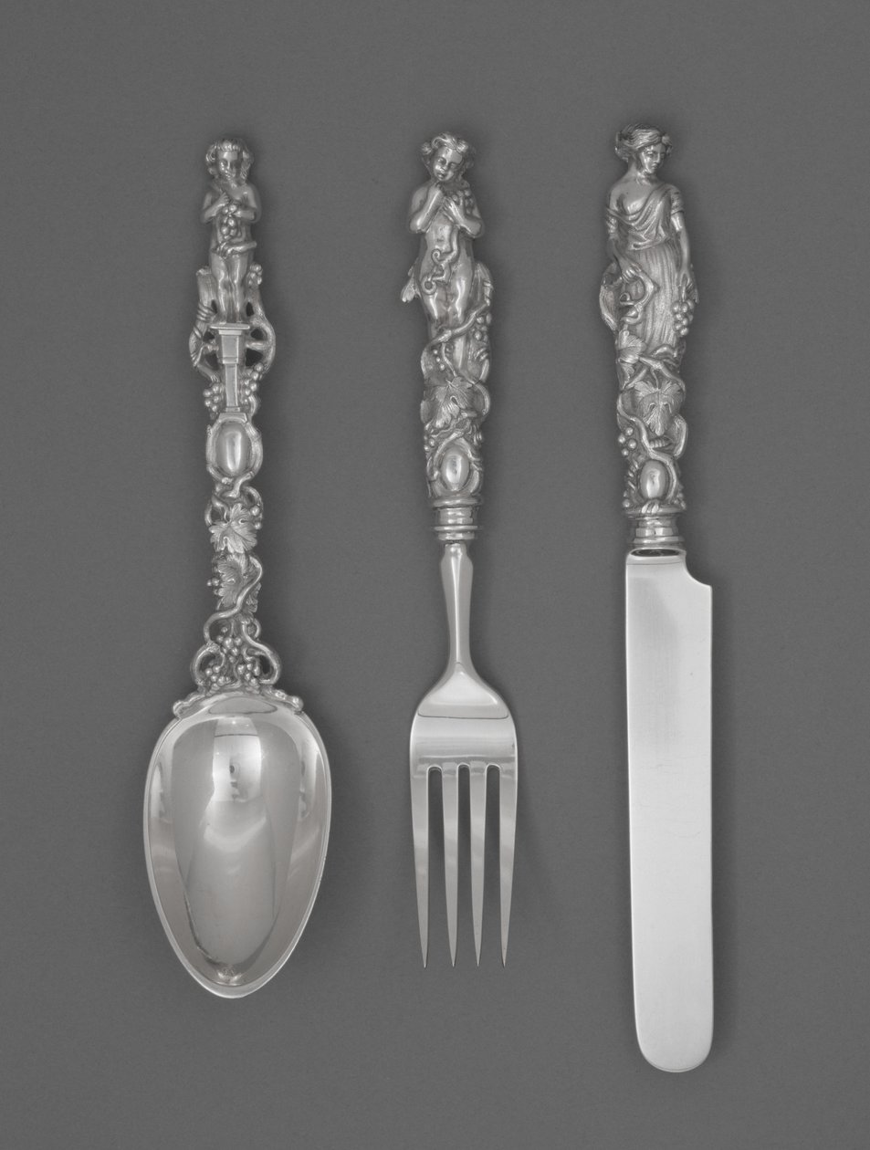 Ensemble de couverts pour enfant (couteau, fourchette et cuillère), vers 1865-1874 (argent) - William Bogert