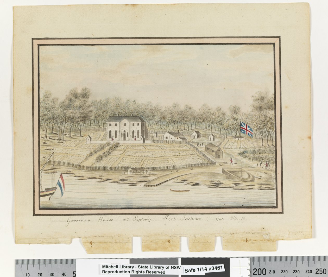 Opp. p. 225. `Maison du gouverneur à Sydney, Port Jackson 1791