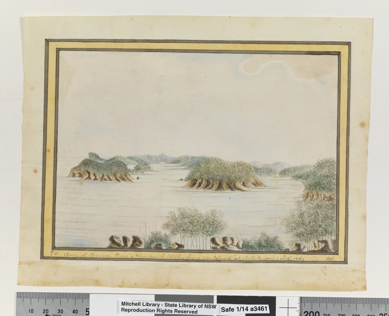 Opp. p. 93. `Bras sud-ouest de Broken Bay, Nouvelle-Galles du Sud depuis une île à l