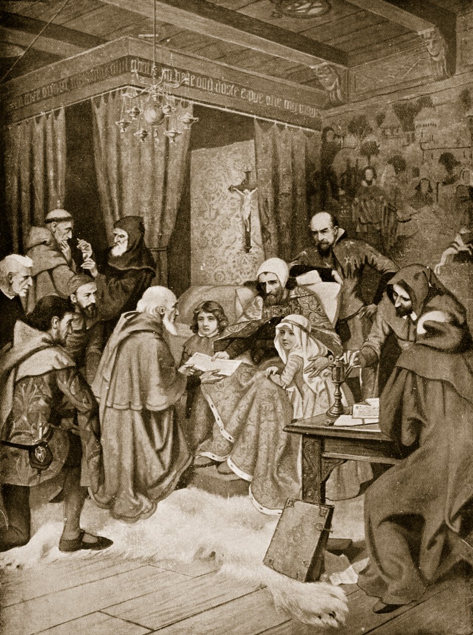 Robert Bruce conférant une charte, 1329, illustration de 
