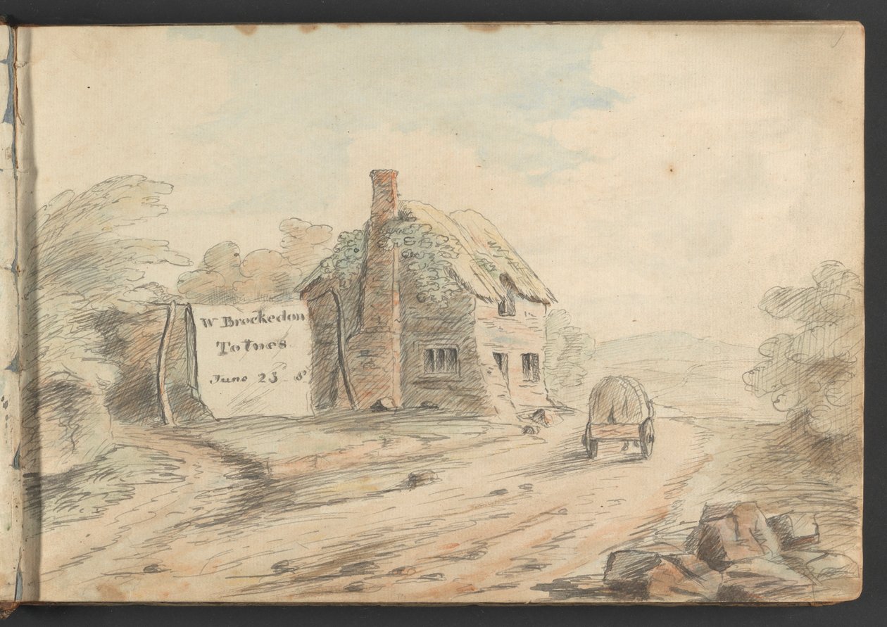 Paysage avec hameau et charrette - William Brockedon