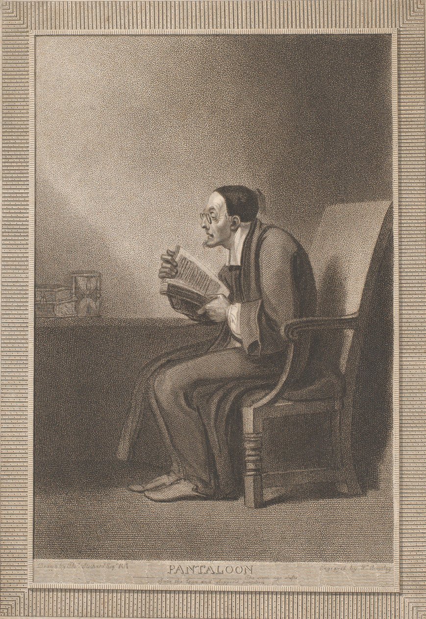 Pantalon : La sixième âge se transforme en pantalon maigre et pantouflé Shakespeare, Comme Y..., 1799 - William Bromley