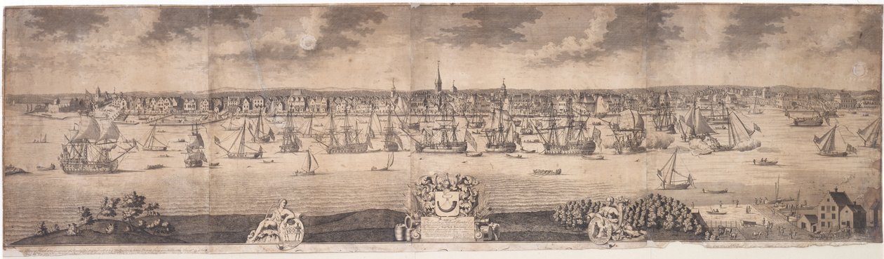 Vue du sud de la ville florissante de New York dans la province de New York en Amérique, gravée par John Harris, 1717-18 - William Burgis