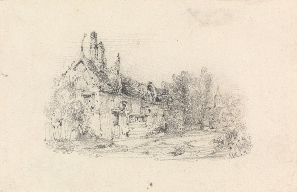 Ferme avec église au loin - William Callow