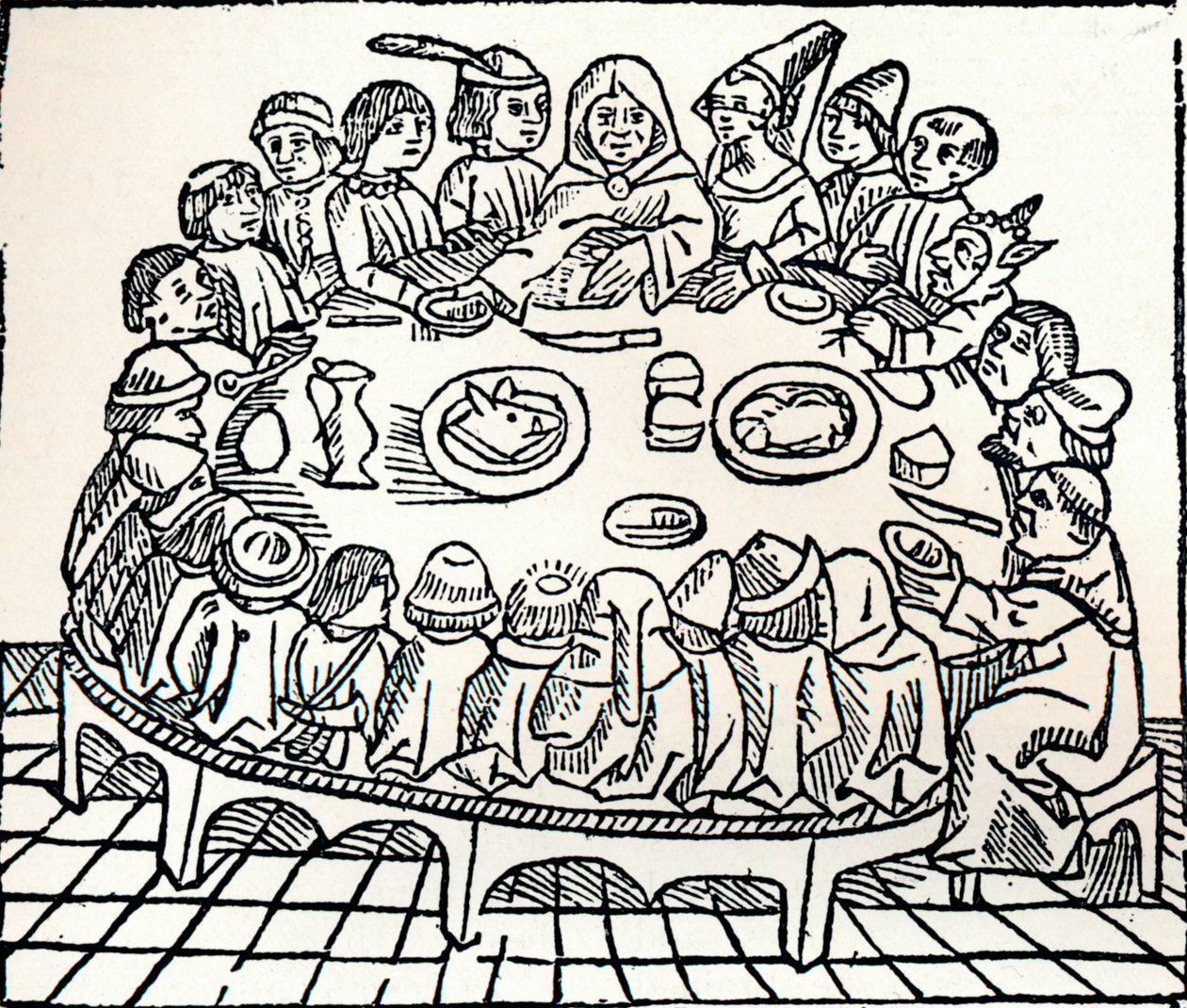 Les Pèlerins de Canterbury prenant un repas partagé, 1485 - William Caxton