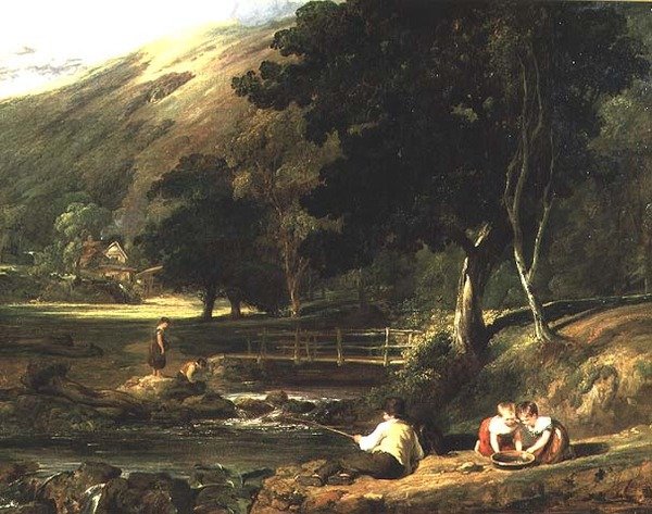 Borrowdale, Cumberland, avec des enfants jouant près d