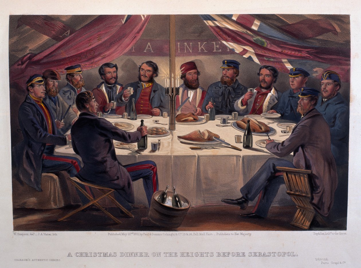 Un Dîner de Noël sur les Hauteurs avant Sébastopol, gravé par J.A. Vinter, de 
