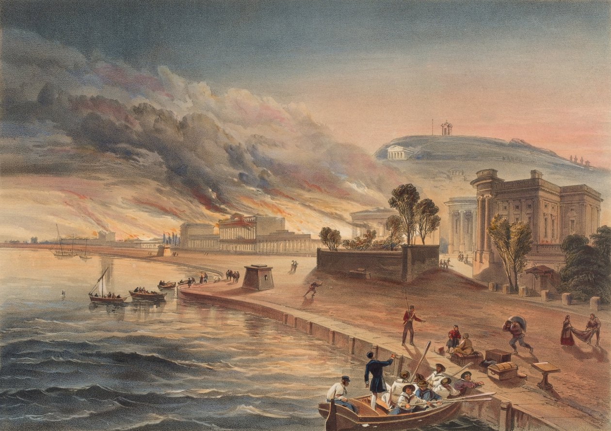 Incendie des bâtiments gouvernementaux à Kertch. 9 juin 1855 - William Crimea Simpson