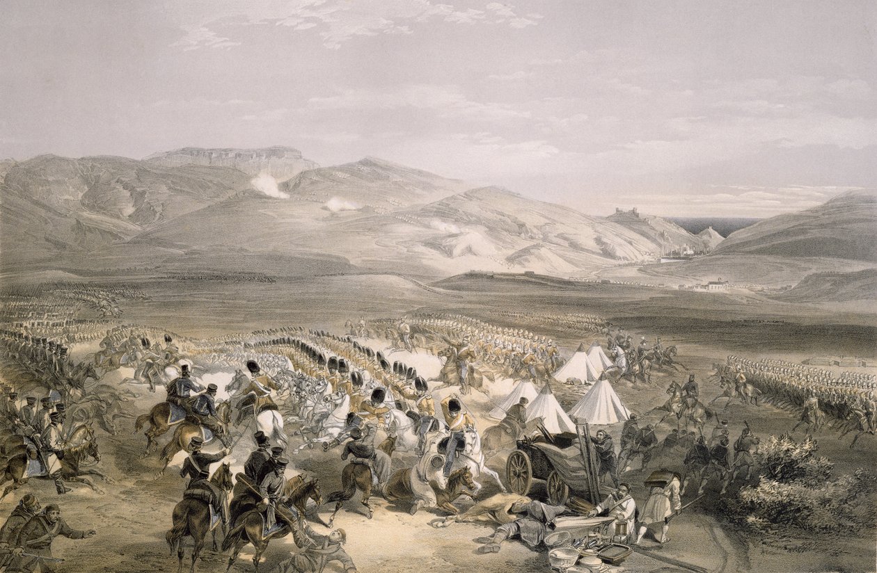 Charge de la brigade de cavalerie lourde à la bataille de Balaclava le 25 octobre 1854, gravée par E. Walker, pub. 1855 - William Crimea Simpson