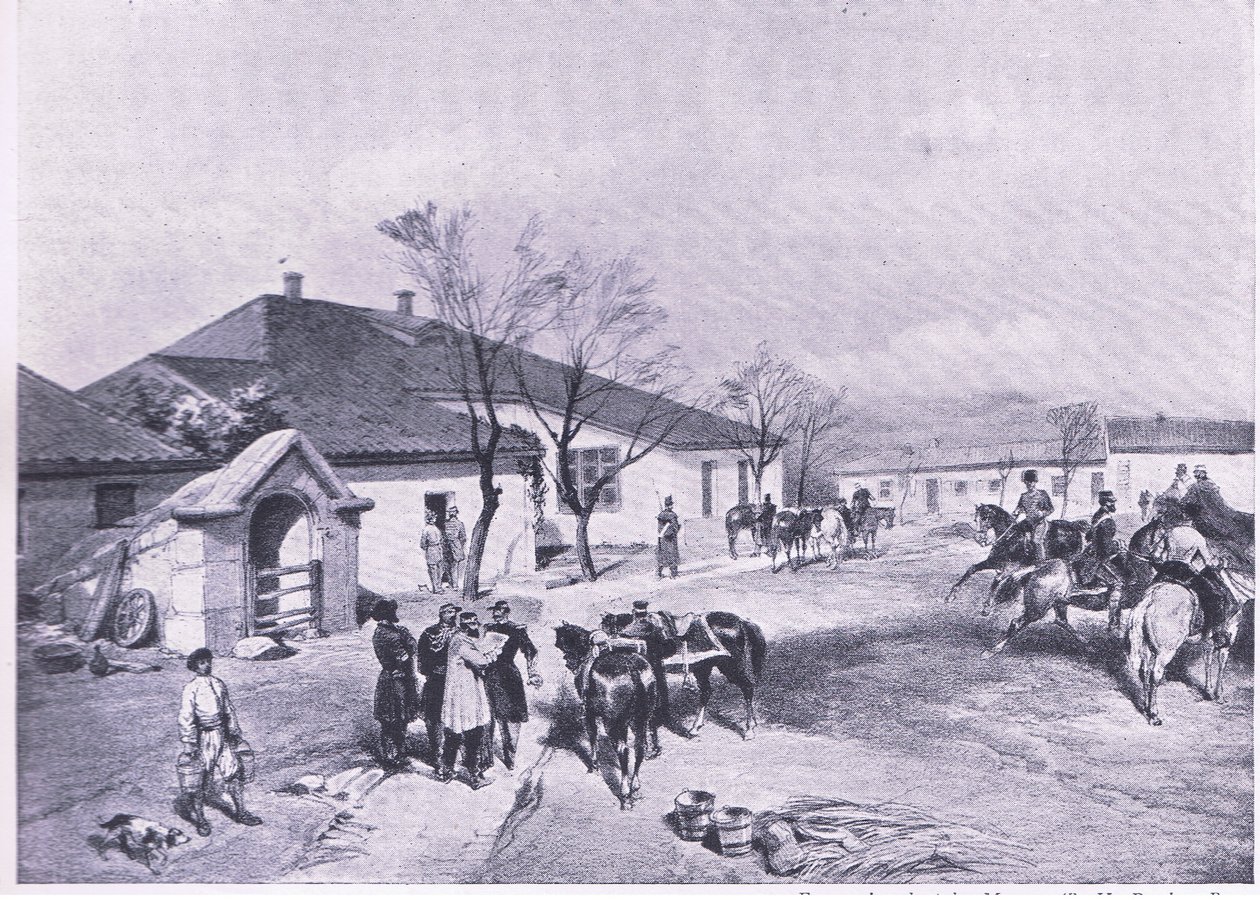 Quartier général de Lord Raglan à Khutor-Karagatch, illustration de British Battles on Land and Sea, 1915 - William Crimea Simpson