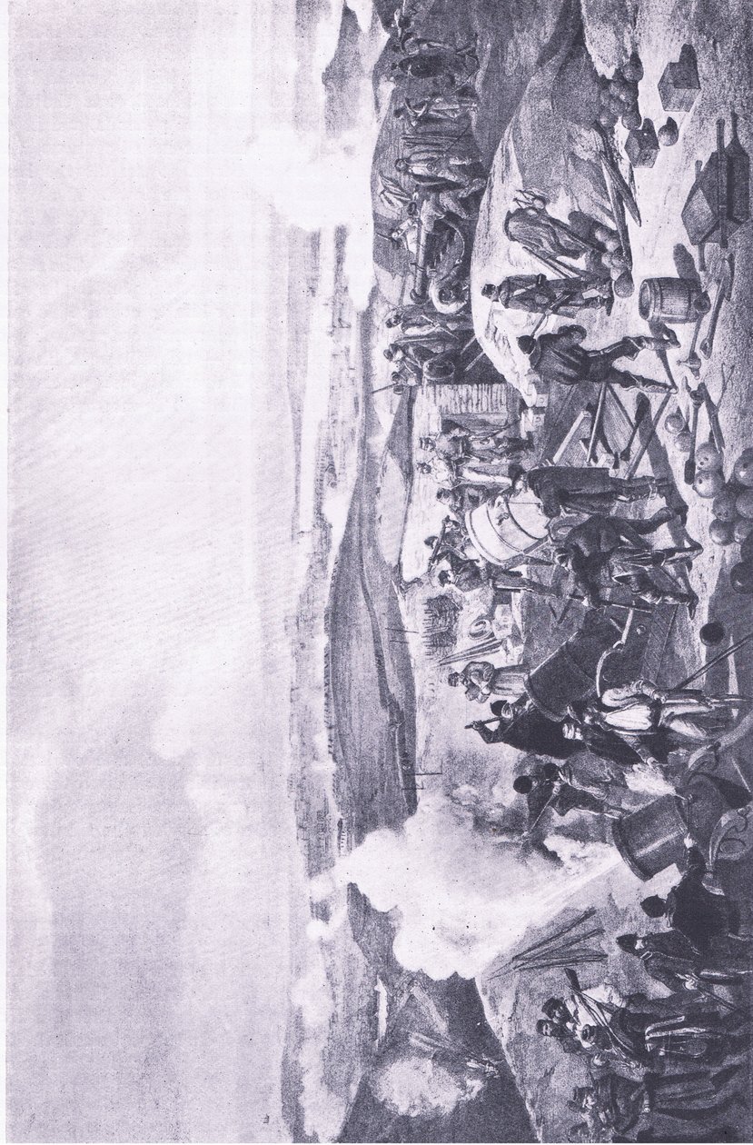 Sébastopol : Une journée chaude sur les batteries, illustration de British Battles on Land and Sea, 1915 - William Crimea Simpson
