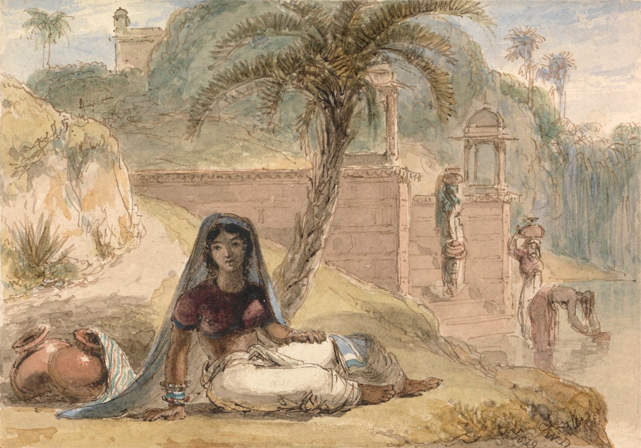 Fille indienne assise près d
