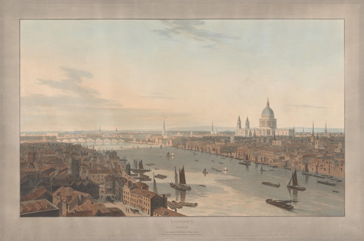 Planche IV : Londres, la cathédrale Saint-Paul et le pont de Blackfriars vus depuis Southwark - William Daniell