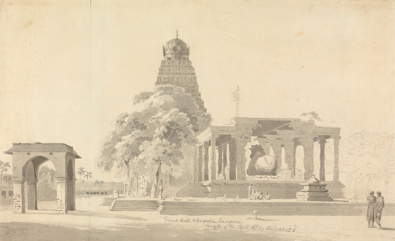 Le grand taureau et la pagode à Tanjore - William Daniell
