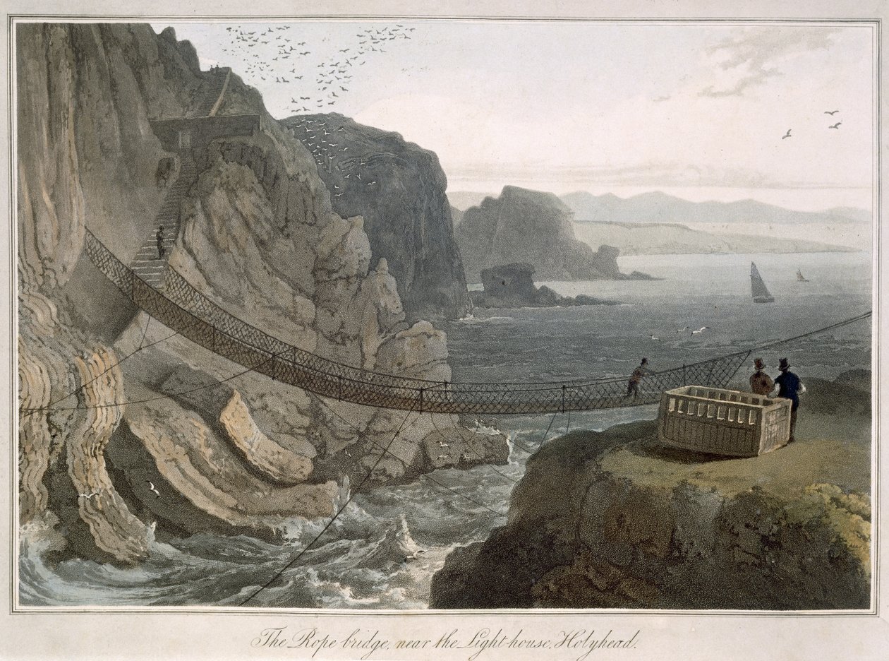 Le pont de corde près du phare, Holyhead, de 