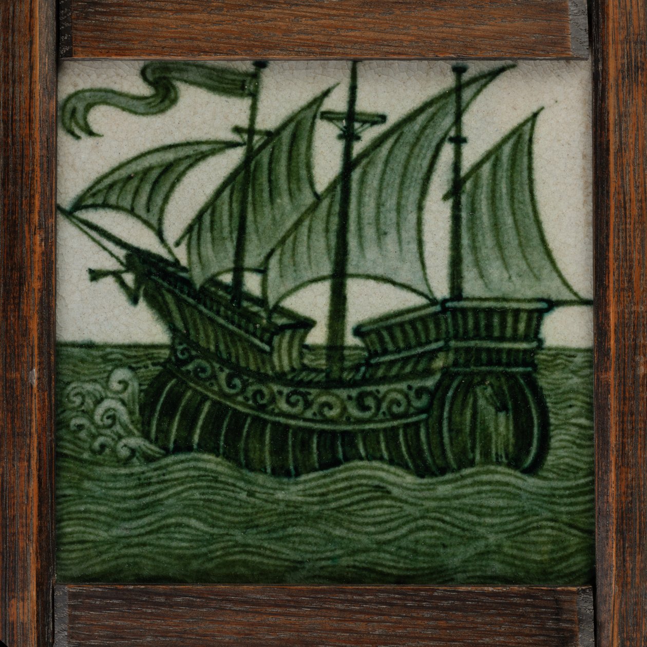 Panneau de carreaux de navires à pleine voile, encadré, vers 1865-80 - William de Morgan