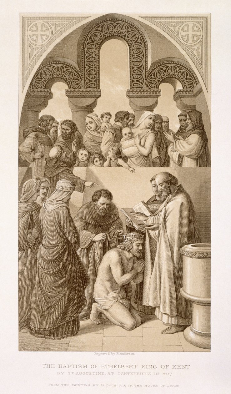 Le Baptême du roi Ethelbert (c.552-616) du Kent par Saint Augustin à Canterbury en 597, tiré de 