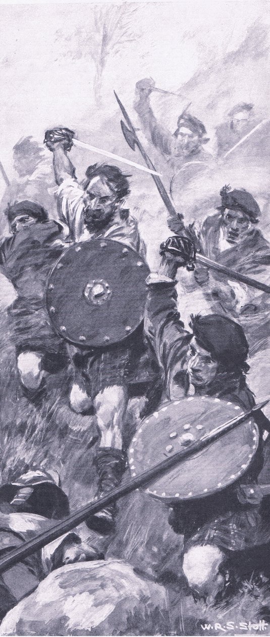 Les Highlanders à la bataille de Killiecrankie, illustration de British Battles on Land and Sea, 1915 - William Edward Stott