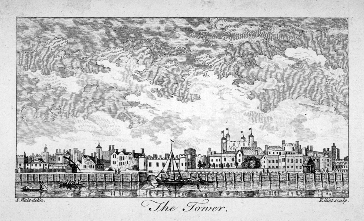 Vue sud de la Tour de Londres avec des bateaux sur la Tamise, 1761 - William Elliot