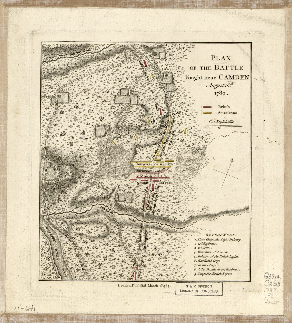 Plan de la bataille près de Camden, 16 août - William Faden