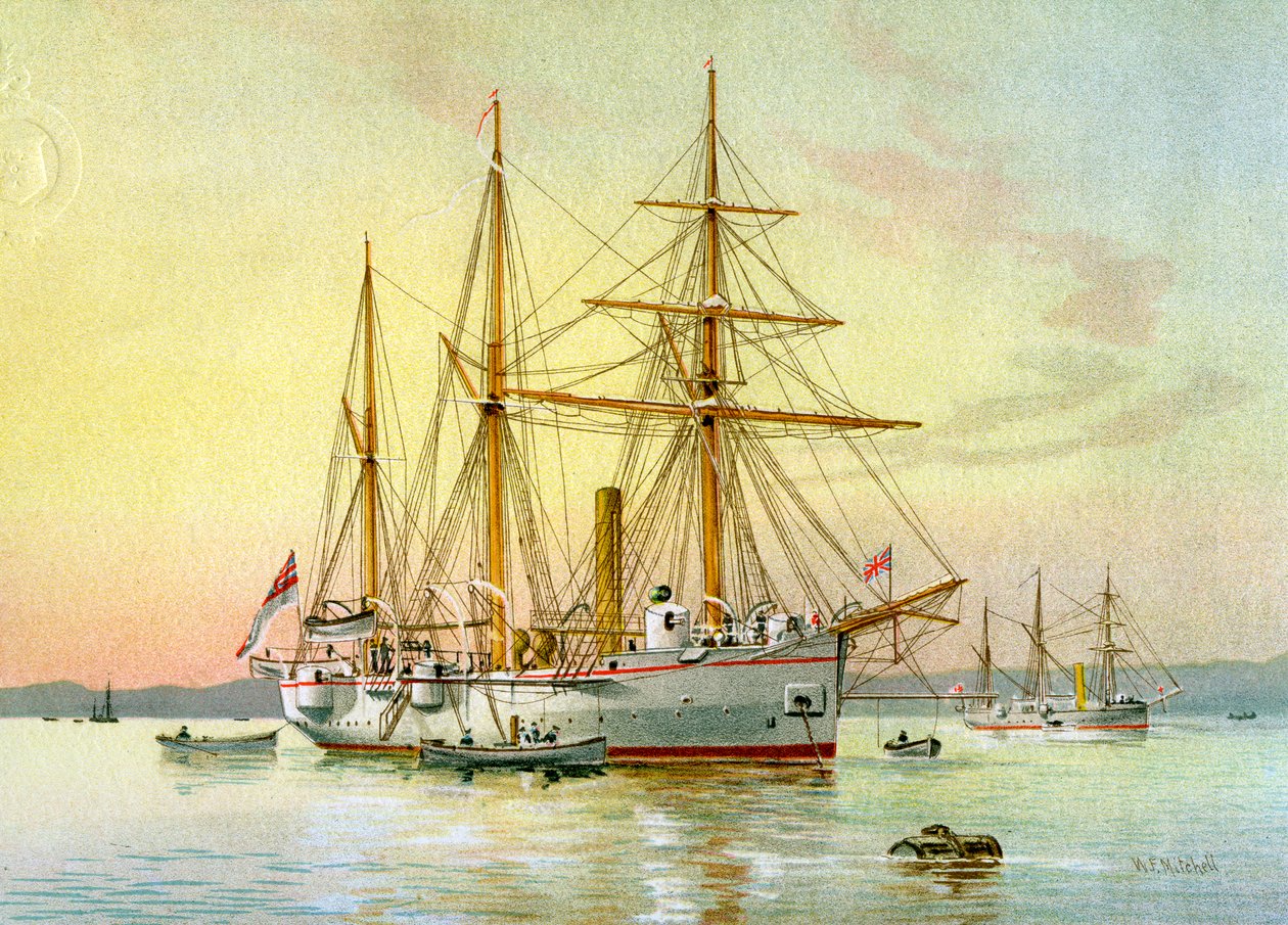 HMS Bramble, canonnière de 1ère classe de la Royal Navy, c1890-c1893 - William Frederick Mitchell