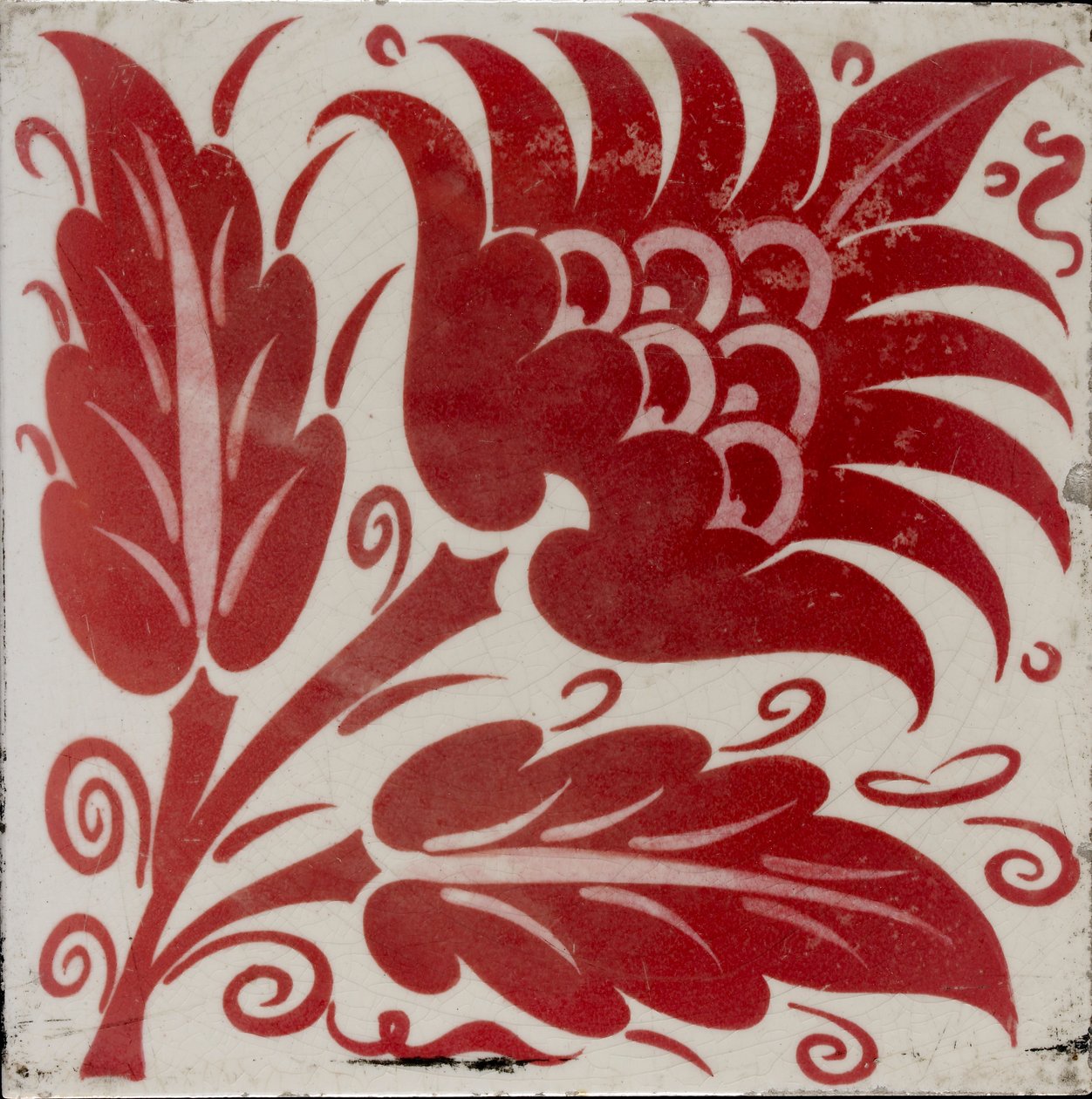 Carreau avec fleur stylisée avec deux feuilles et vrilles, 1882-1888 - William Frend De Morgan