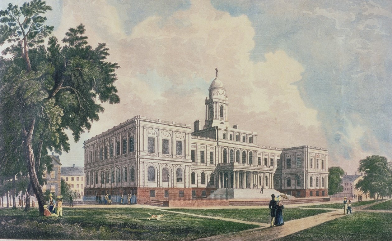 Hôtel de ville, gravé, imprimé et coloré par I. Hill, 1826 - William Guy Wall