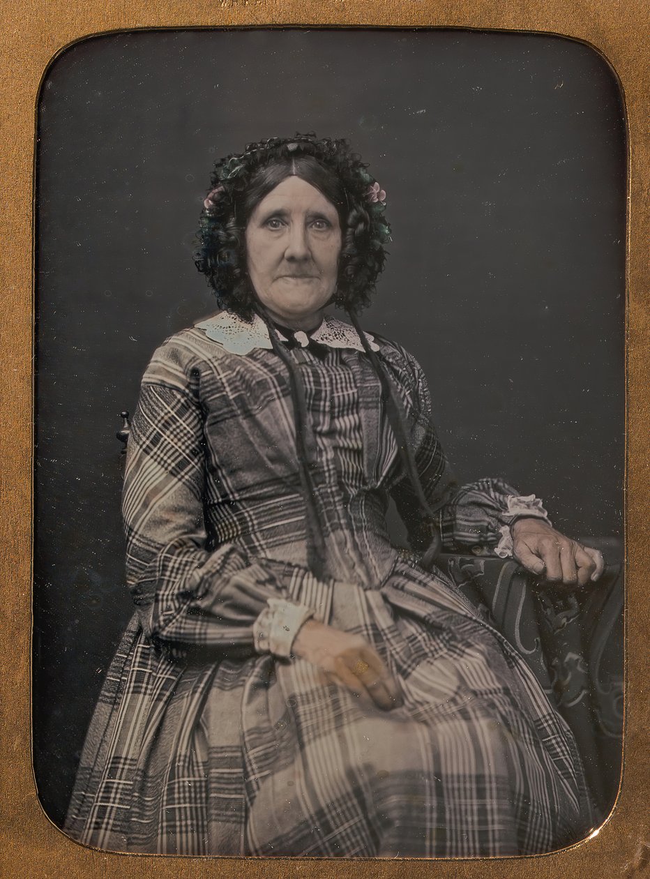 Vieille femme assise portant une robe à carreaux et un bonnet, 1854-60 - William Hardy Kent