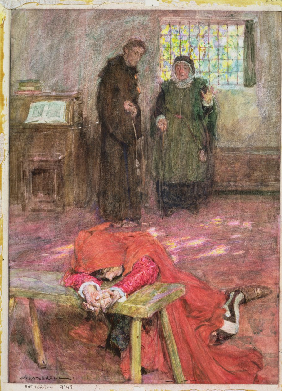 Roméo dans la cellule de Frère Laurence, illustration de "Roméo et Juliette" Acte III, Scène 3 - William Hatherell